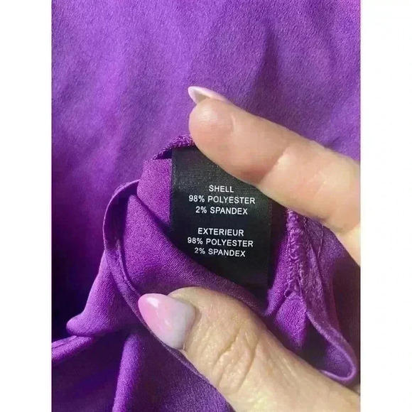 MILLY Nancy Asymmetrical Top Satin Cowl Neck Purple Blouse Top Size Small - Picture 11 of 13
